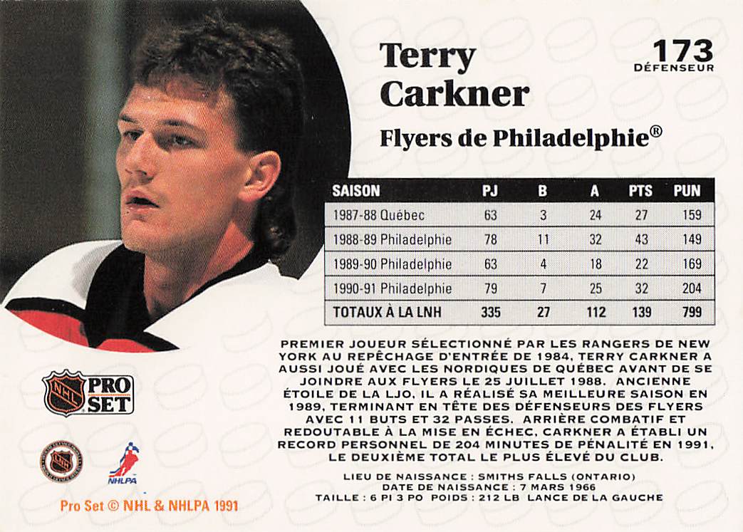 1991-92 Pro Set French Hockey Terry Carkner #173