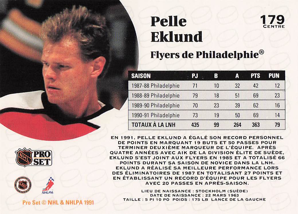 1991-92 Pro Set French Hockey Pelle Eklund #179