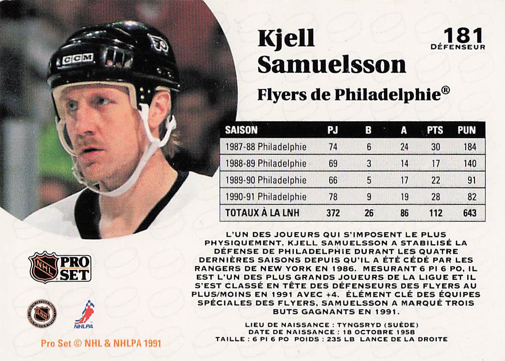 1991-92 Pro Set French Hockey Kjell Samuelsson #181