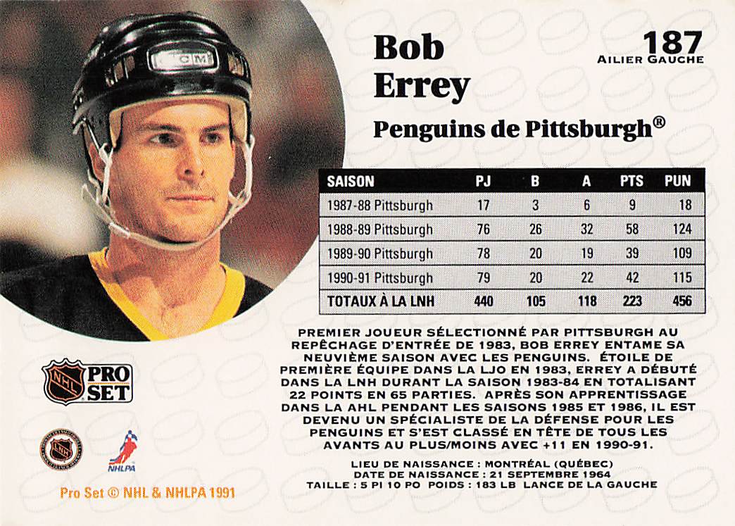 1991-92 Pro Set Hockey Bob Errey #187