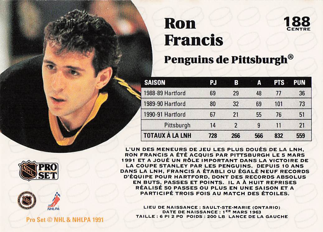 1991-92 Pro Set Hockey Ron Francis #188
