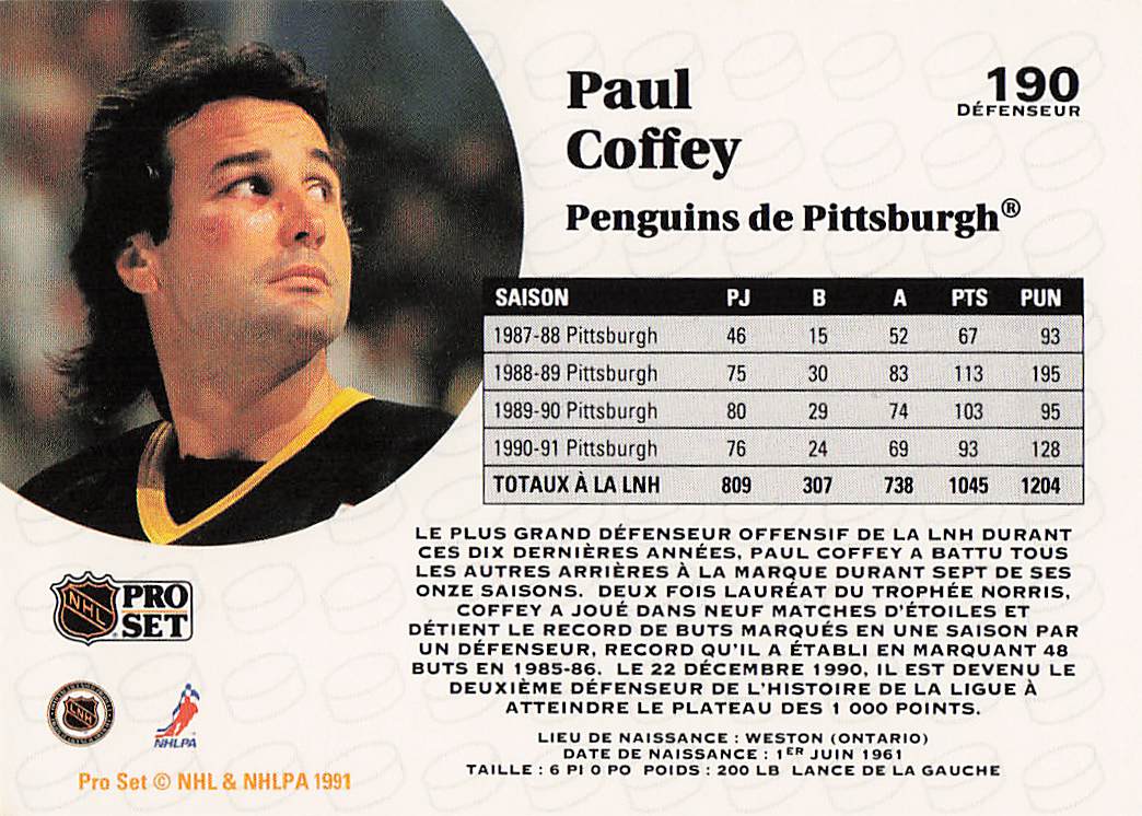 1991-92 Pro Set French Hockey Paul Coffey #190