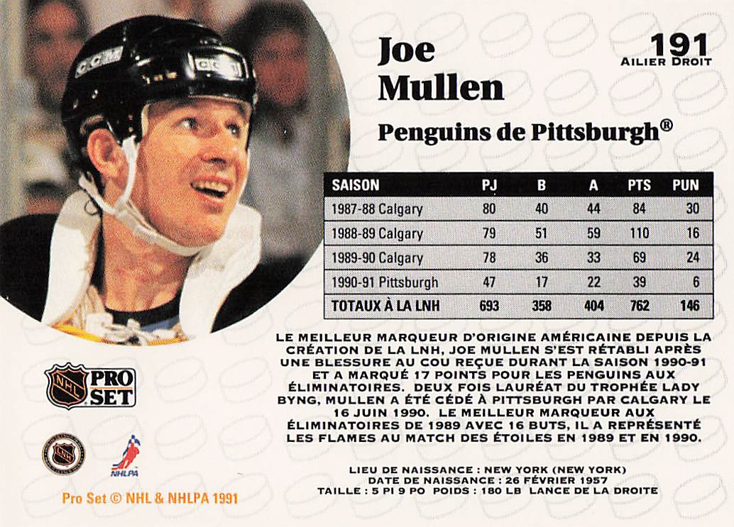 1991-92 Pro Set French Hockey Joe Mullen #191