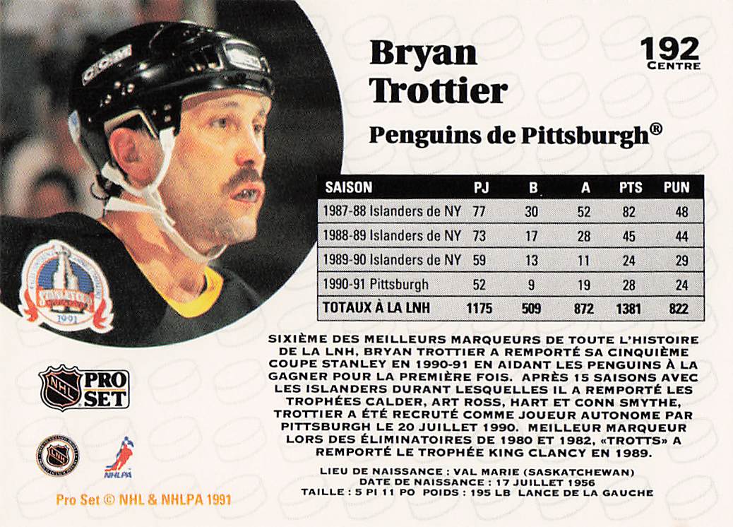 1991-92 Pro Set French Hockey Bryan Trottier #192