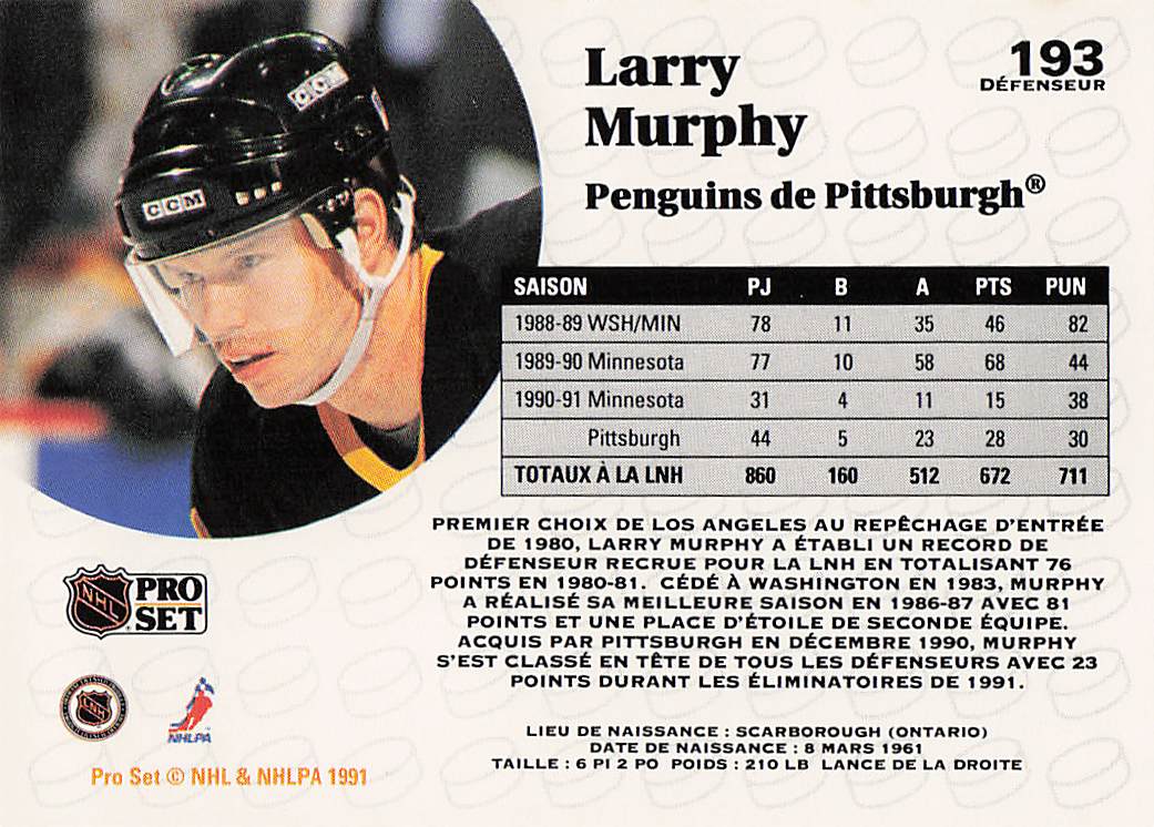 1991-92 Pro Set Hockey Larry Murphy #193