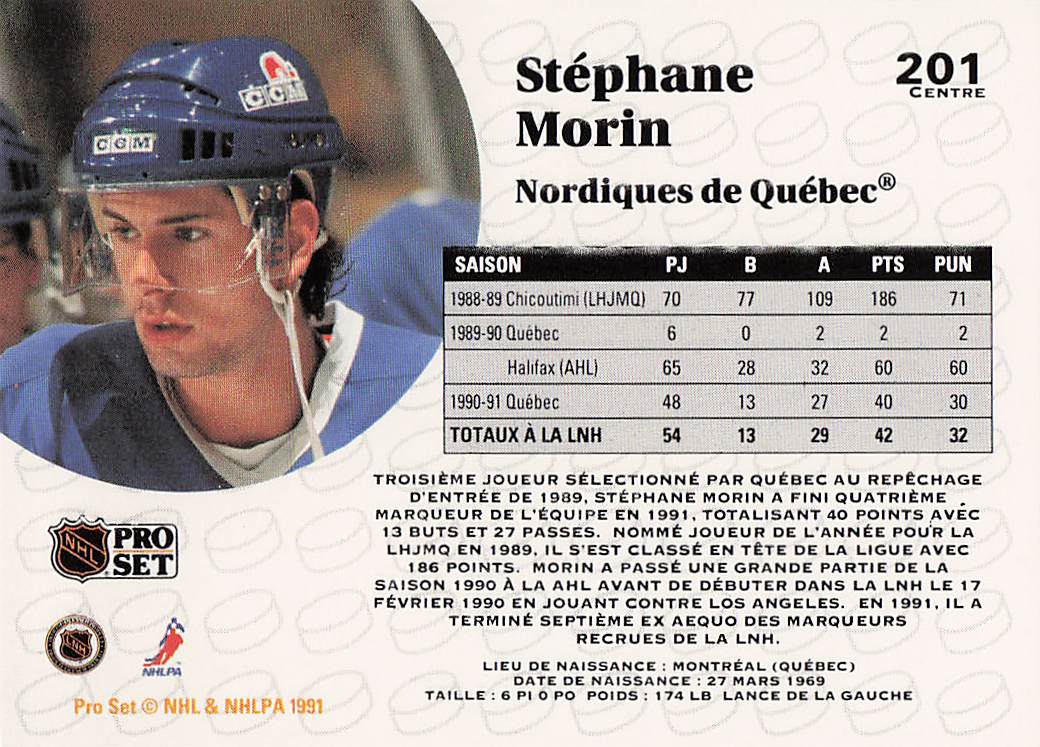 1991-92 Pro Set French Hockey Stephane Morin #201
