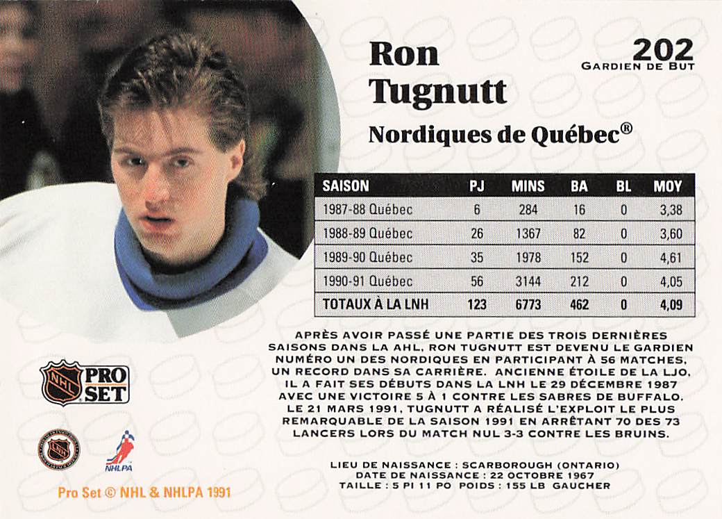 1991-92 Pro Set French Hockey Ron Tugnutt #202