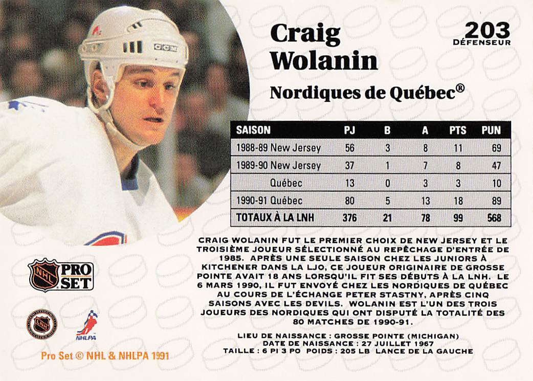 1991-92 Pro Set Hockey Craig Wolanin #203