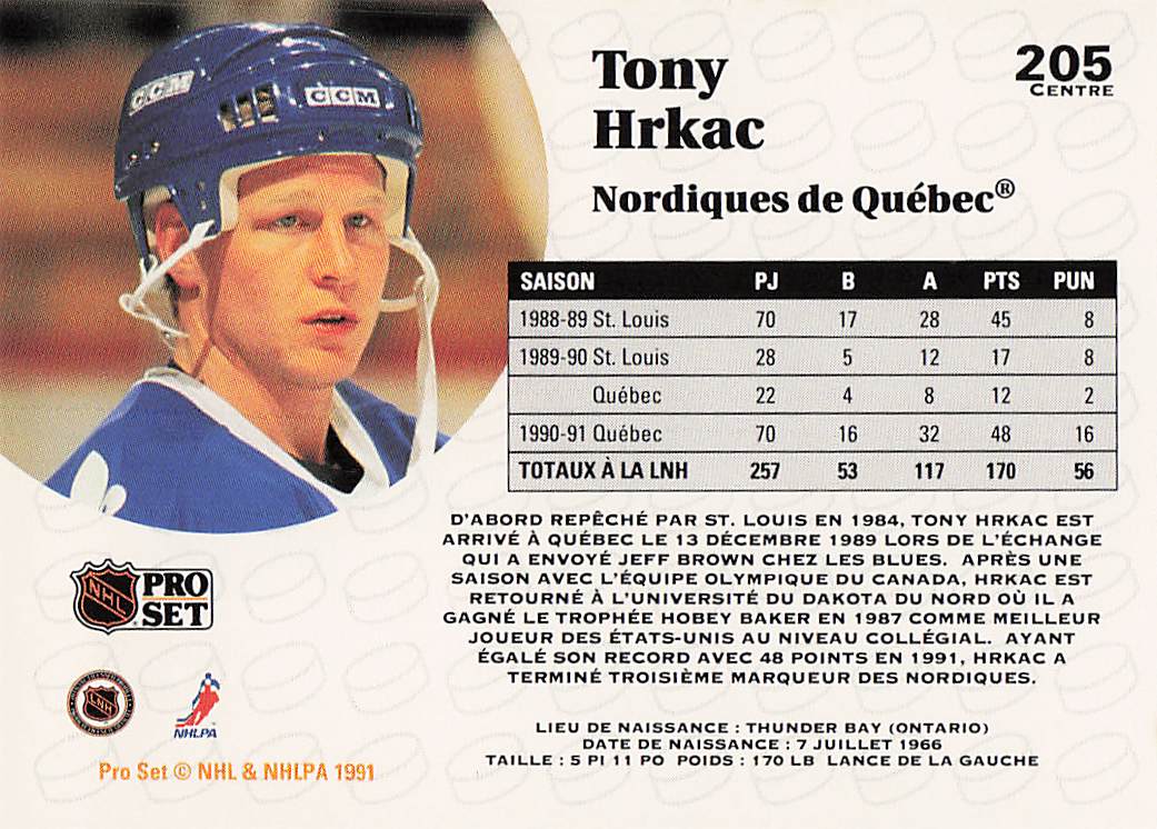 1991-92 Pro Set Hockey Tony Hrkac #205