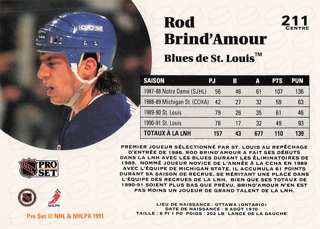1991-92 Pro Set French Hockey Rod Brind'Amour #211