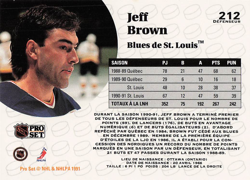 1991-92 Pro Set Hockey Jeff Brown #212