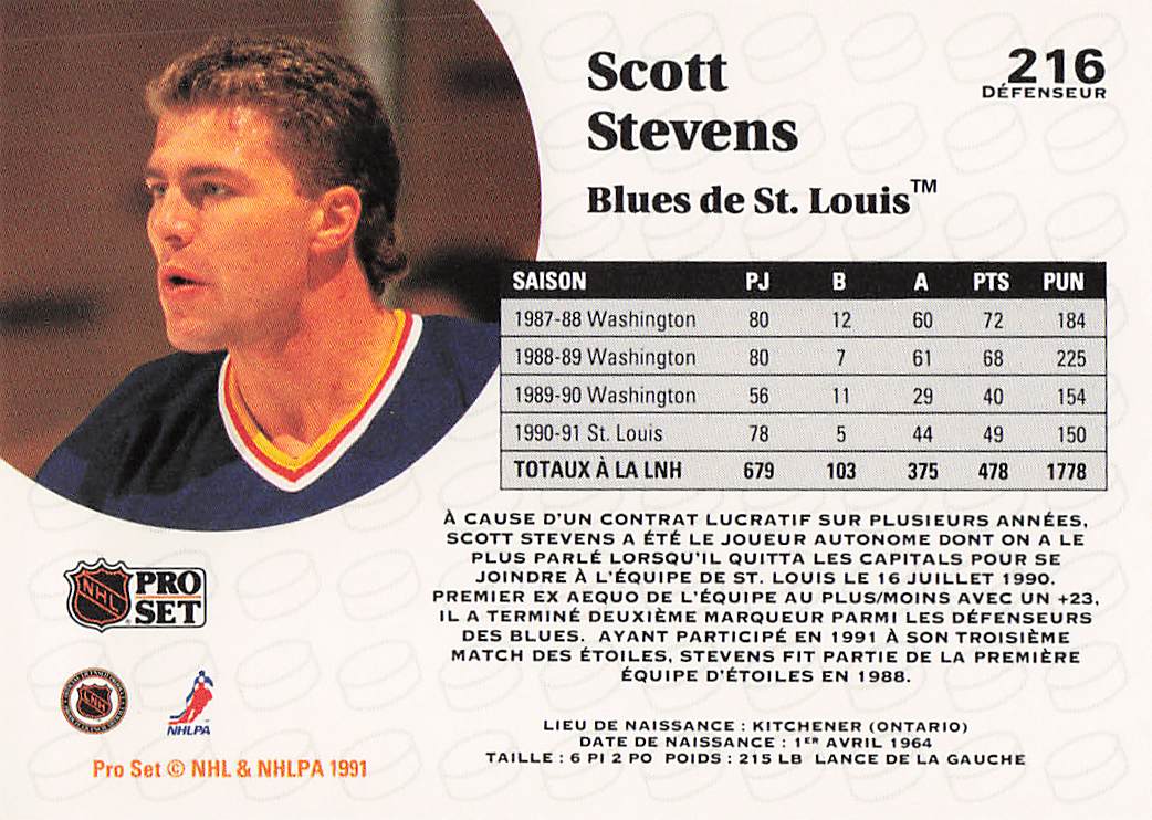 1991-92 Pro Set Hockey Scott Stevens #216