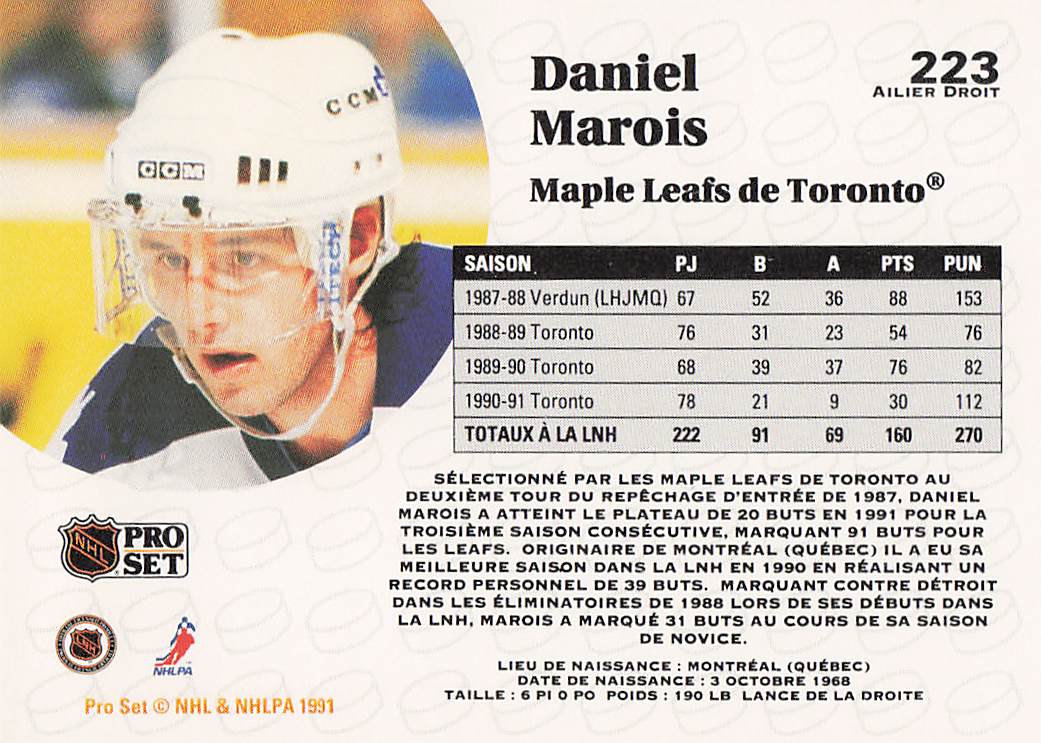 1991-92 Pro Set French Hockey Daniel Marois #223