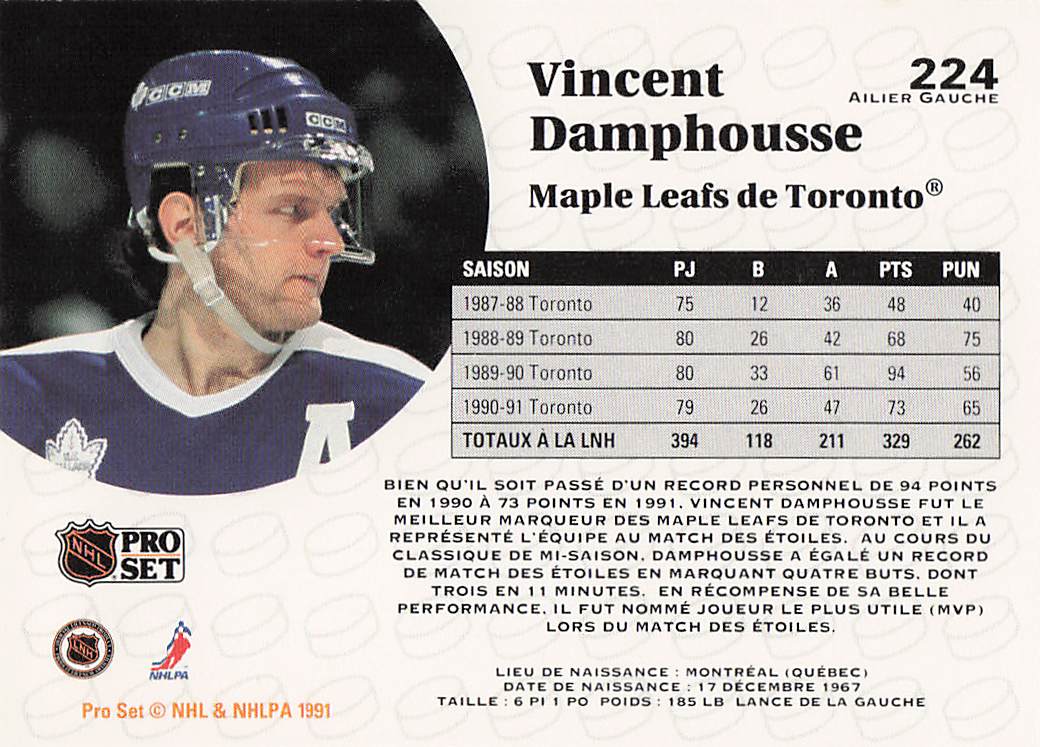 1991-92 Pro Set French Hockey Vincent Damphousse #224