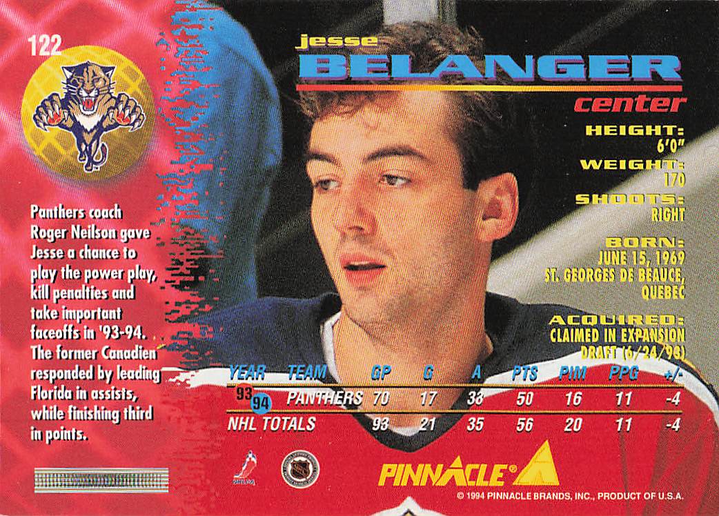1994-95 Pinnacle Hockey Jesse Belanger #122