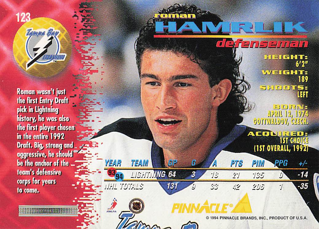 1994-95 Pinnacle Hockey Roman Hamrlik #123