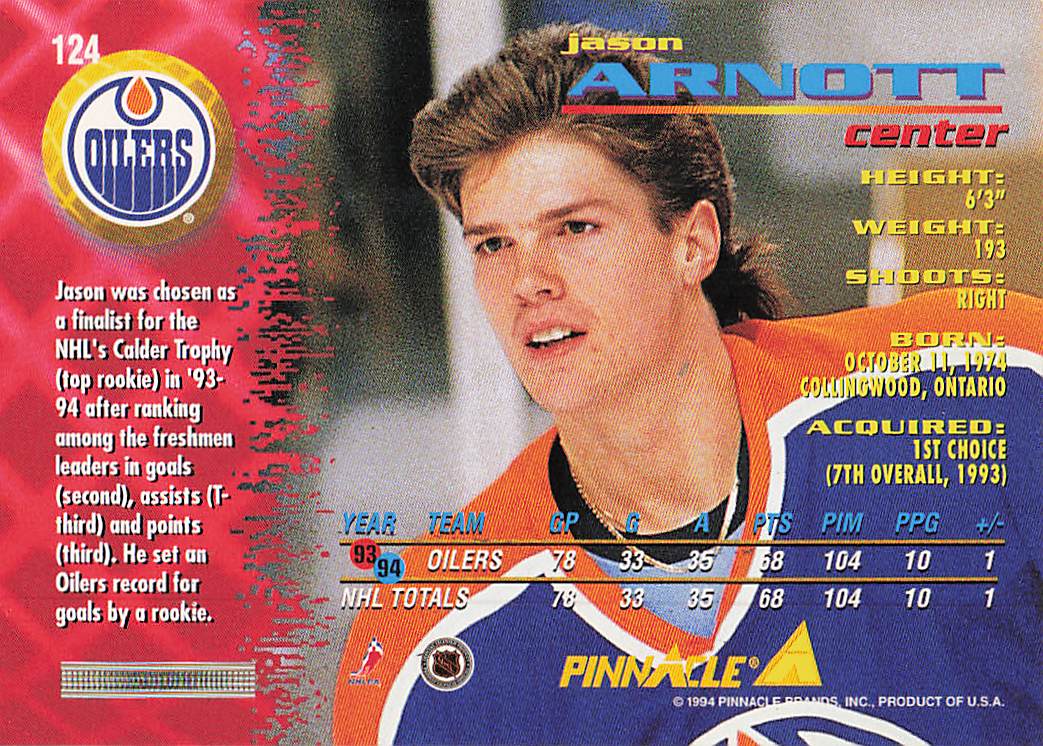 1994-95 Pinnacle Hockey Jason Arnott #124