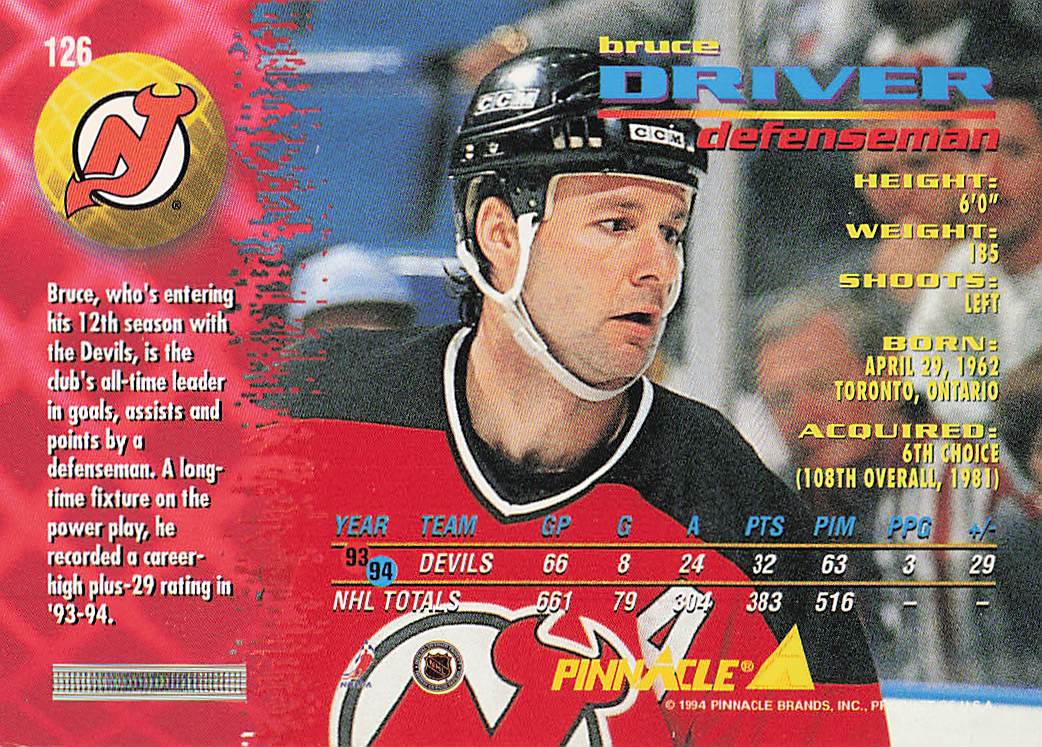 1994-95 Pinnacle Hockey Bruce Driver #126