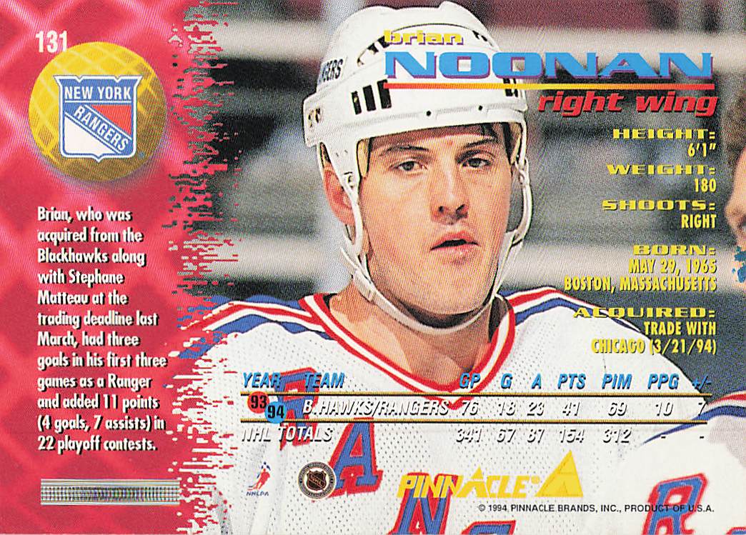 1994-95 Pinnacle Hockey Brian Noonan #131