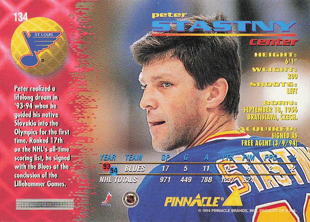 1994-95 Pinnacle Hockey Peter Stastny #134