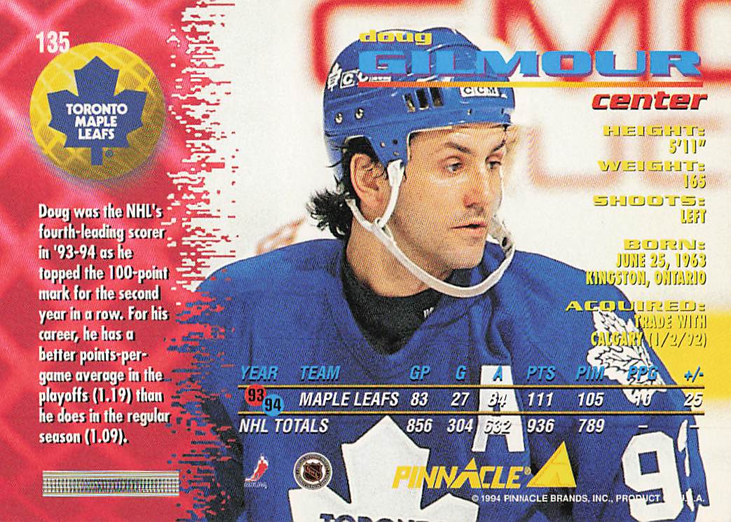 1994-95 Pinnacle Hockey Doug Gilmour #135