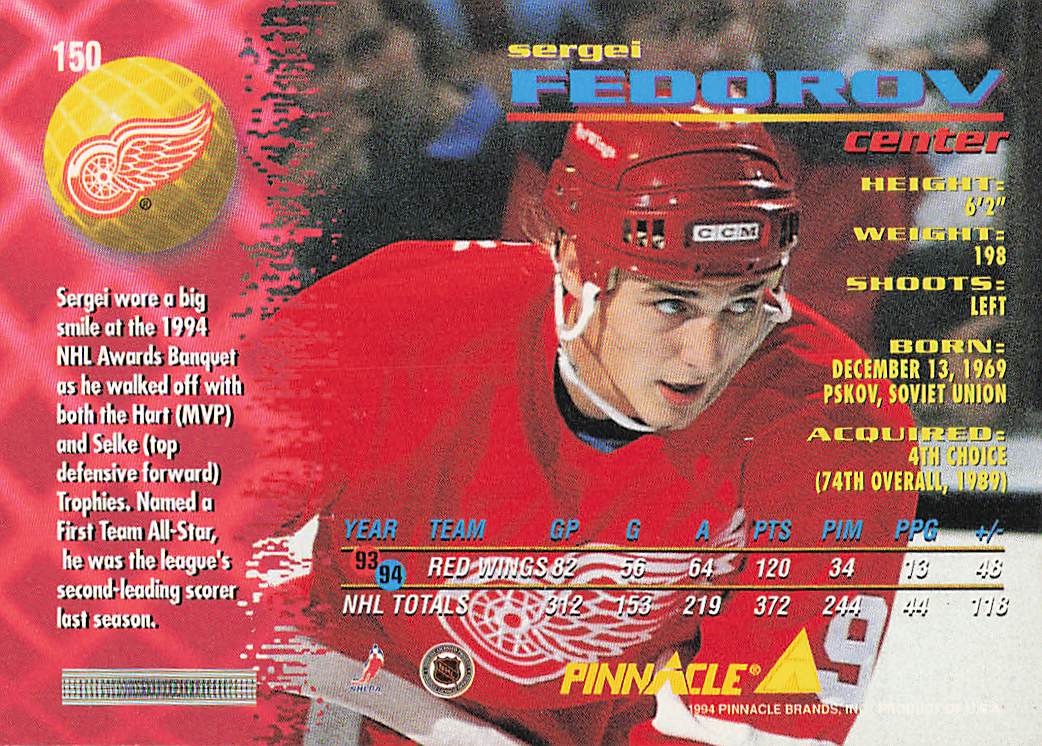 1994-95 Pinnacle Hockey Sergei Fedorov #150
