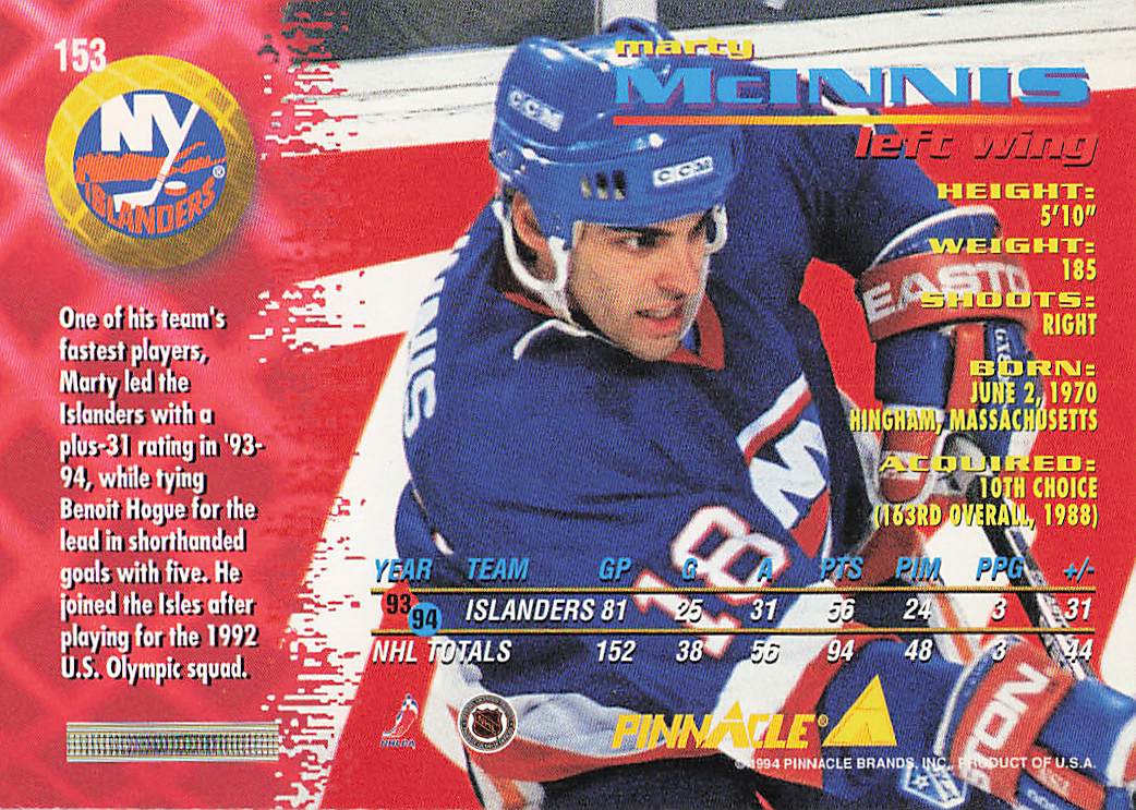 1994-95 Pinnacle Hockey Marty McInnis #153