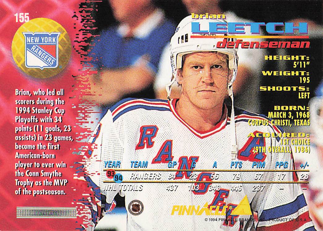 1994-95 Pinnacle Hockey Brian Leetch #155