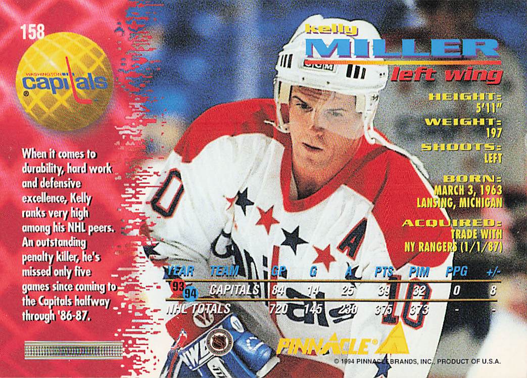 1994-95 Pinnacle Hockey Kelly Miller #158