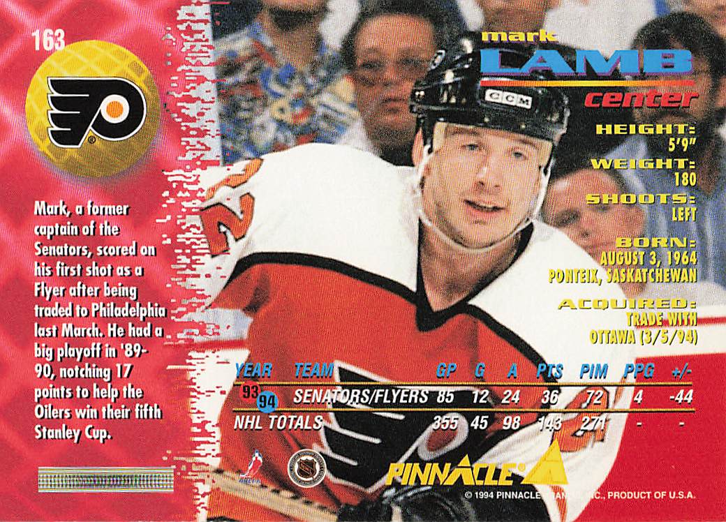 1994-95 Pinnacle Hockey Mark Lamb #163