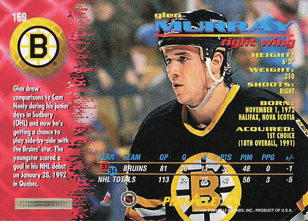 1994-95 Pinnacle Hockey Glen Murray #169