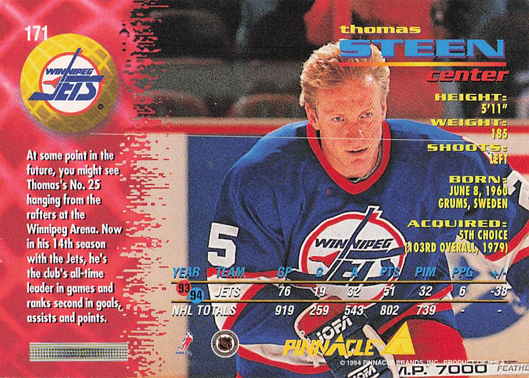 1994-95 Pinnacle Hockey Thomas Steen #171