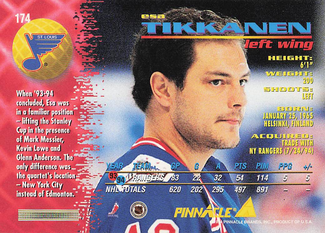 1994-95 Pinnacle Hockey Esa Tikkanen #174