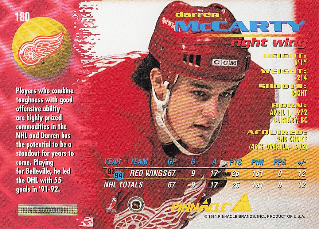 1994-95 Pinnacle Hockey Darren McCarty #180