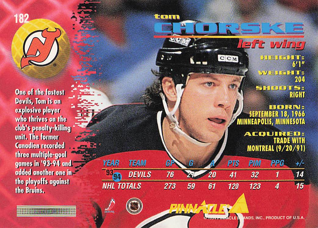 1994-95 Pinnacle Hockey Tom Chorske #182