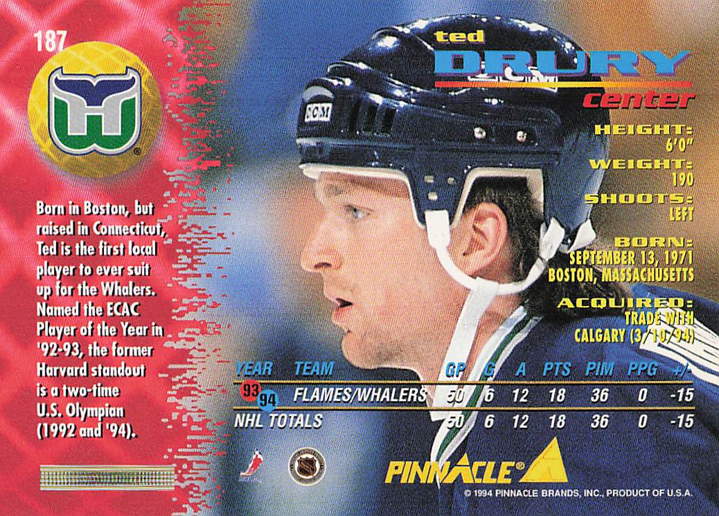 1994-95 Pinnacle Hockey Ted Drury #187