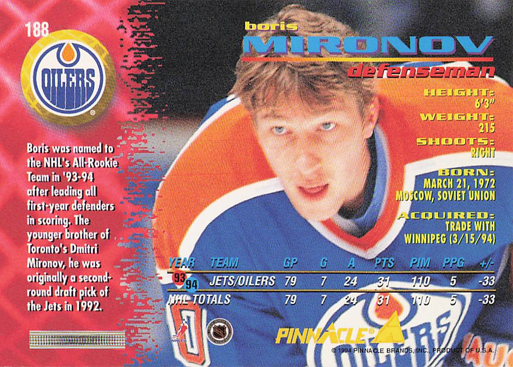 1994-95 Pinnacle Hockey Boris Mironov #188
