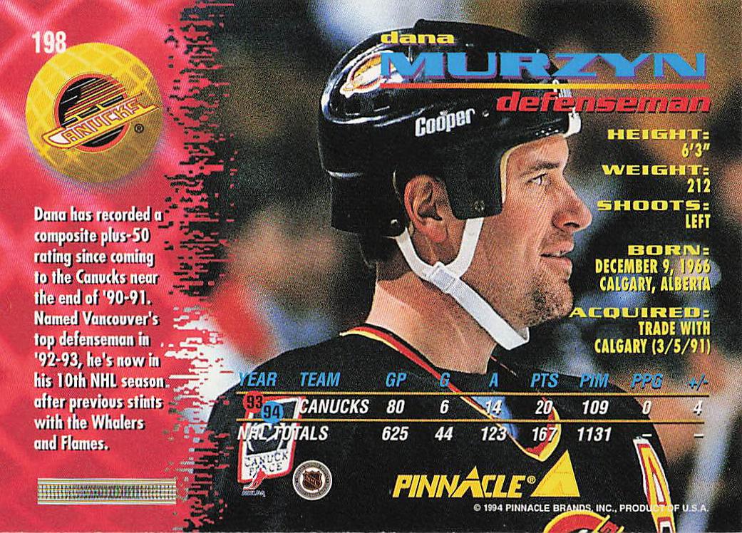 1994-95 Pinnacle Hockey Dana Murzyn #198