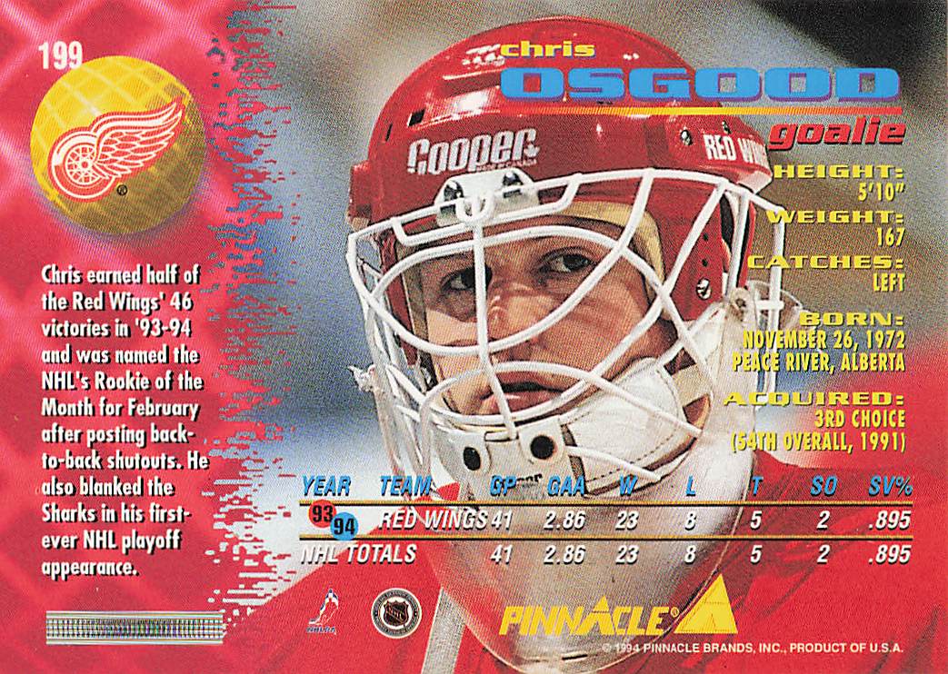 1994-95 Pinnacle Hockey Chris Osgood #199