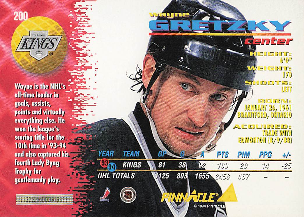 1994-95 Pinnacle Hockey Wayne Gretzky #200