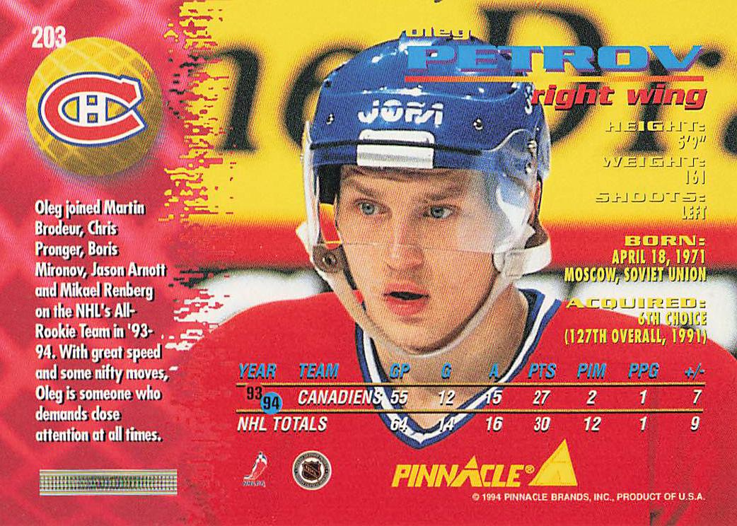 1994-95 Pinnacle Hockey Oleg Petrov #203