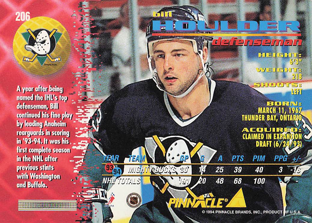 1994-95 Pinnacle Hockey Bill Houlder #206