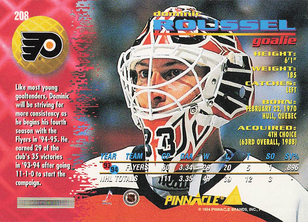 1994-95 Pinnacle Hockey Dominic Roussel #208