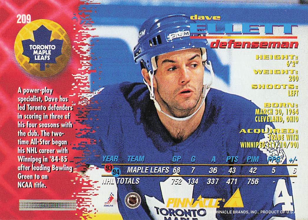 1994-95 Pinnacle Hockey Dave Ellett #209