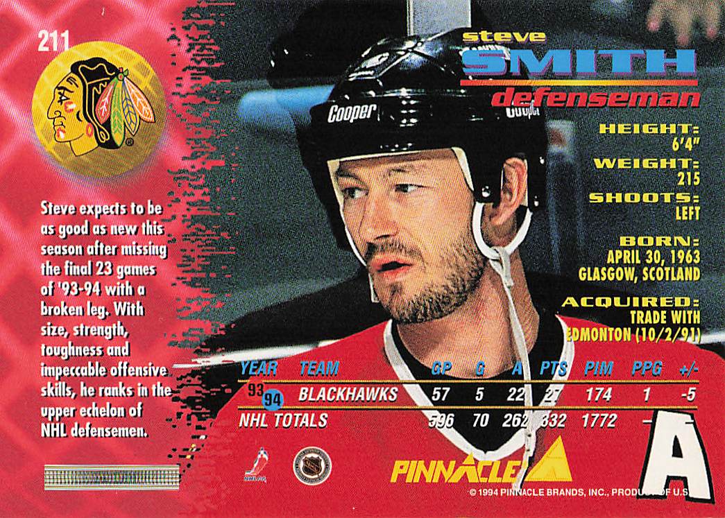 1994-95 Pinnacle Hockey Steve Smith #211