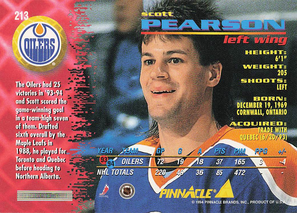1994-95 Pinnacle Hockey Scott Pearson #213
