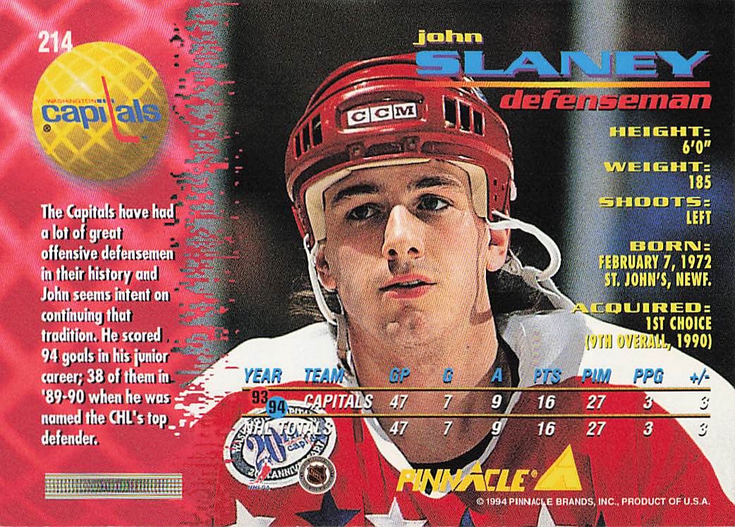 1994-95 Pinnacle Hockey John Slaney #214