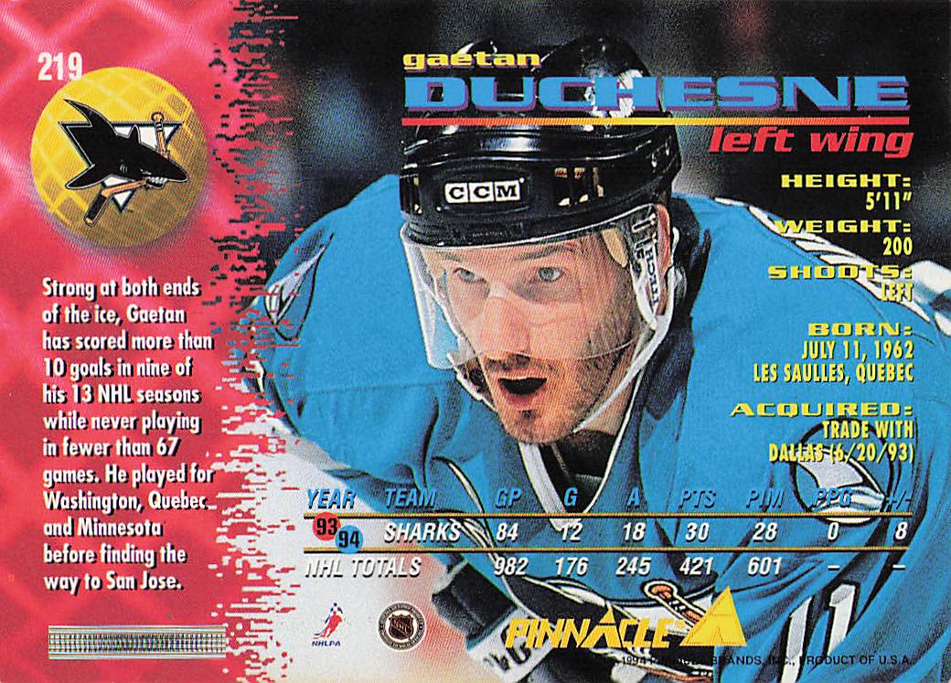 1994-95 Pinnacle Hockey Gaetan Duchesne #219