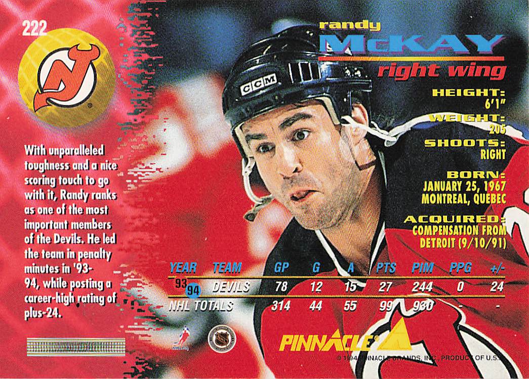 1994-95 Pinnacle Hockey Randy McKay #222