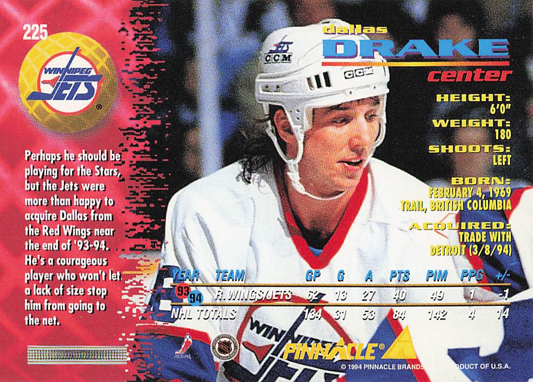 1994-95 Pinnacle Hockey Dallas Drake #225